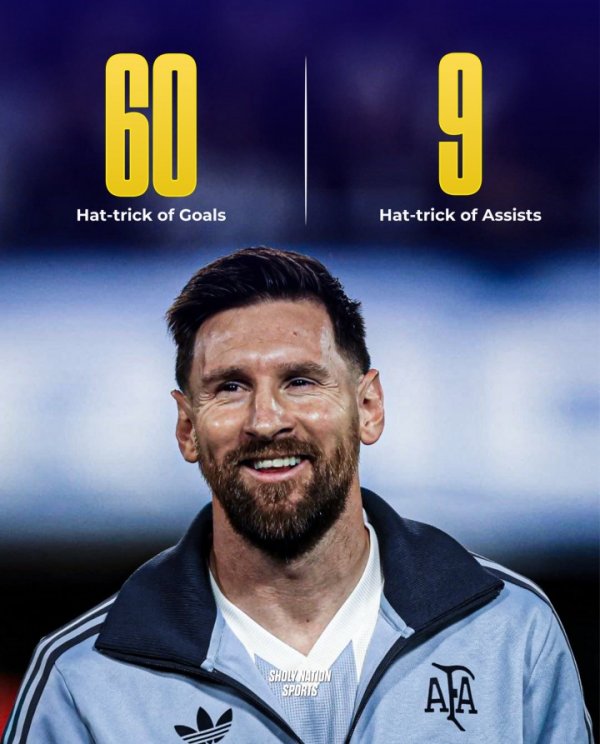 Scores and assists are all included! At the age of 38, Messi has scored goals in 60 games and assisted in 9 games!